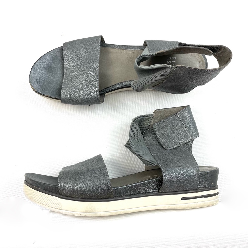 Eileen Fisher Spree Sport Sandals Gray Mesh Platform Size 9